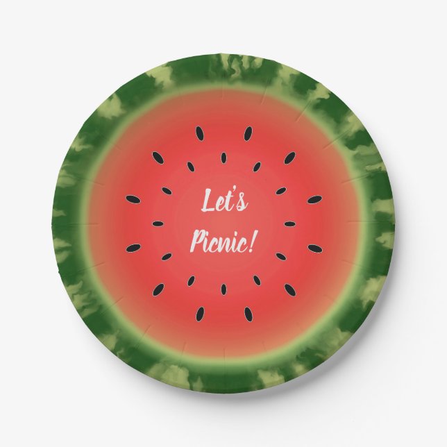 Watermelon Slice Let's Picnic Paper Plates (Front)