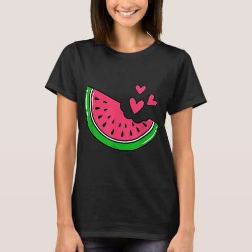 Watermelon Slice Melon Hearts Lovers Eating Fruit  T_Shirt
