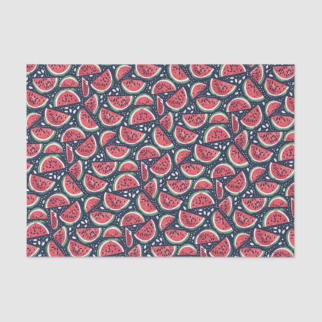 Watermelon Slice Pattern on Blue Decoupage Tissue Paper (Front)