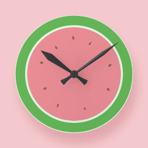 Watermelon Slice Pink and Green Modern Clock