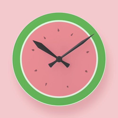 Watermelon Slice Pink and Green Modern Summer Round Clock