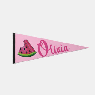 Watermelon Slice Pink Black Fruit Melon Wedge Pennant Flag