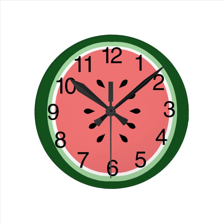 Watermelon Slice Round Clock | Zazzle