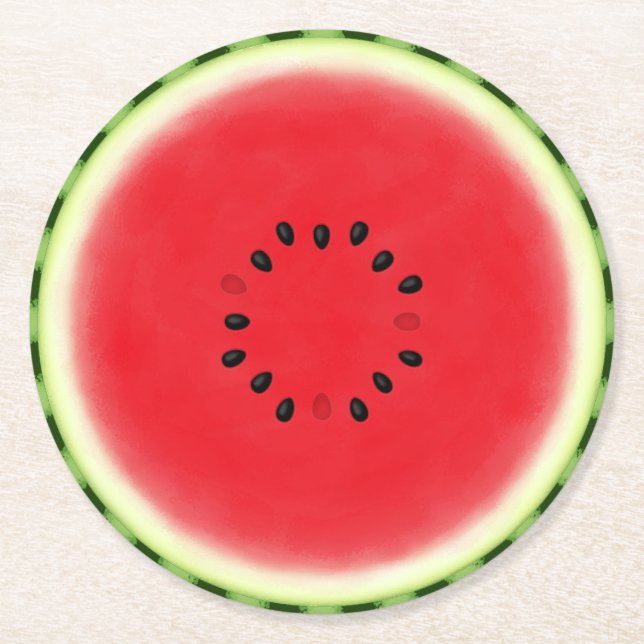 Watermelon Slice Round Paper Coaster (Front)