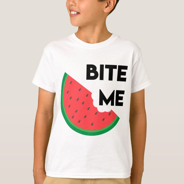 Watermelon Slice Sarcastic Fruit Pun Bite Me T-Shirt (Front)