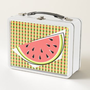 Watermelon Slice Stripe Check Metal Lunch Box by QuirkyChic at Zazzle