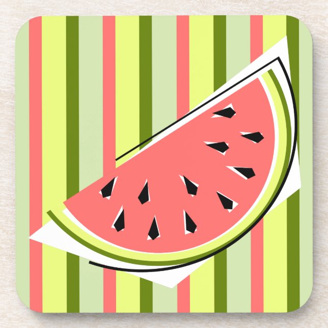 Watermelon Slice Stripe Classic Beverage Coaster (Front)