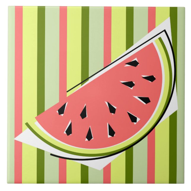 Watermelon Slice Stripe Classic Ceramic Tile (Front)