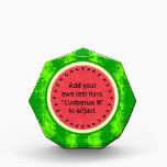 Watermelon Slice Summer Fruit Personalized Award<br><div class="desc">This pretty watermelon design has a round fruit that looks like it's been sliced, so the juicy pink-red flesh of the melon shows through, along with a circle of black watermelon seeds. The berry also has a speckled green, mottled rind. Use the template to easily add your text or "Customize...</div>