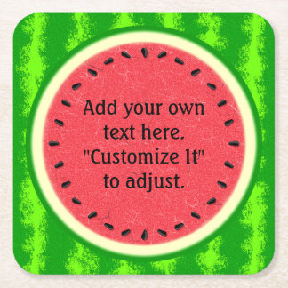 Watermelon Slice Summer Fruit Personalized Square Paper Coaster