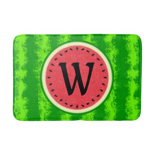 Watermelon Slice Summer Fruit with Rind Monogram Bathroom Mat