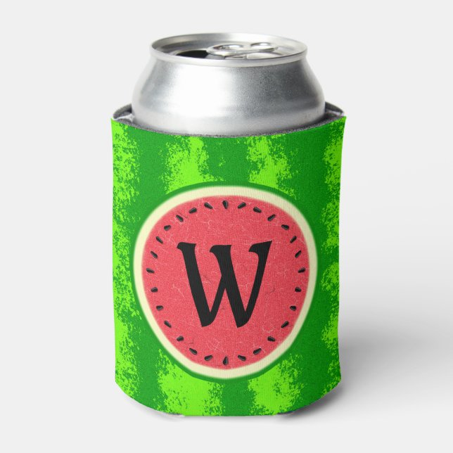 Watermelon Slice Summer Fruit with Rind Monogram Can Cooler (Can Front)