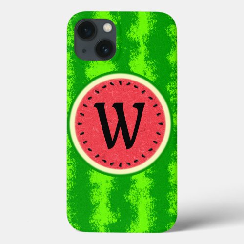 Watermelon Slice Summer Fruit with Rind Monogram iPhone 13 Case