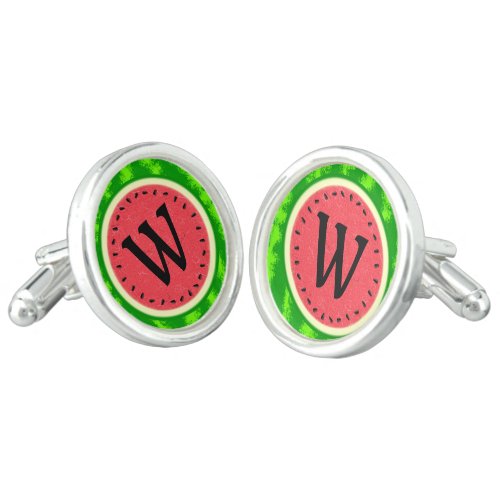 Watermelon Slice Summer Fruit with Rind Monogram Cufflinks