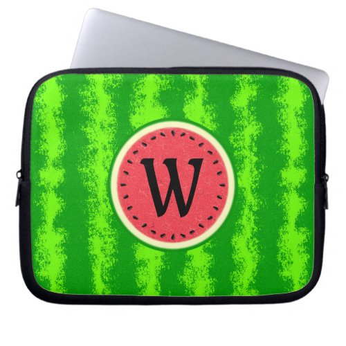 Watermelon Slice Summer Fruit with Rind Monogram Laptop Sleeve