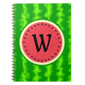 Watermelon Slice Summer Fruit with Rind Monogram Notebook