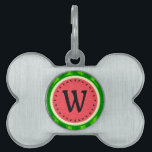 Watermelon Slice Summer Fruit with Rind Monogram Pet ID Tag<br><div class="desc">This pretty watermelon pet tag design has a round fruit that looks like it's been sliced, so the juicy pink-red flesh of the melon shows, along with a circle plenty of black watermelon seeds. The berry also has a speckled green, mottled rind pattern. It's a cute, whimsical summertime design. Easily...</div>