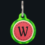 Watermelon Slice Summer Fruit with Rind Monogram Pet ID Tag<br><div class="desc">This pretty watermelon pet tag design has a round fruit that looks like it's been sliced, so the juicy pink-red flesh of the melon shows, along with a circle plenty of black watermelon seeds. The berry also has a speckled green, mottled rind pattern. It's a cute, whimsical summertime design. Easily...</div>