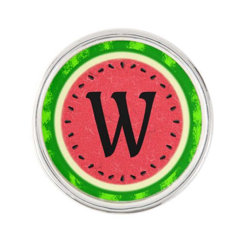 Watermelon Slice Summer Fruit with Rind Monogram Pin