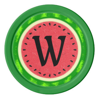 Watermelon Slice Summer Fruit with Rind Monogram Poker Chip Set
