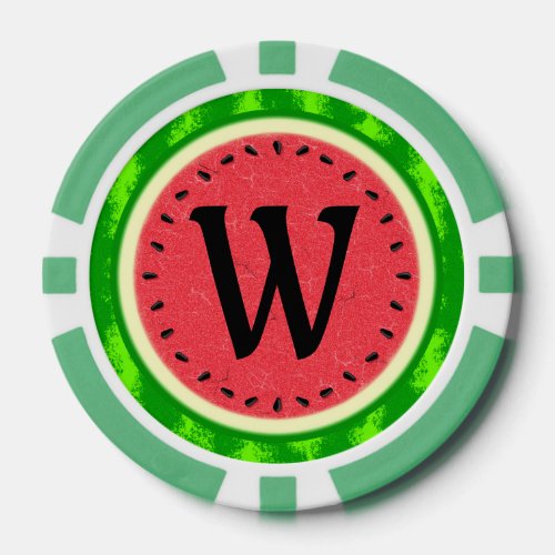 Watermelon Slice Summer Fruit with Rind Monogram Poker Chips