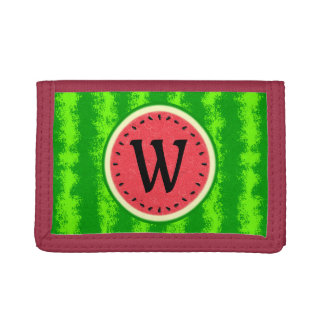 Watermelon Slice Summer Fruit with Rind Monogram Trifold Wallet