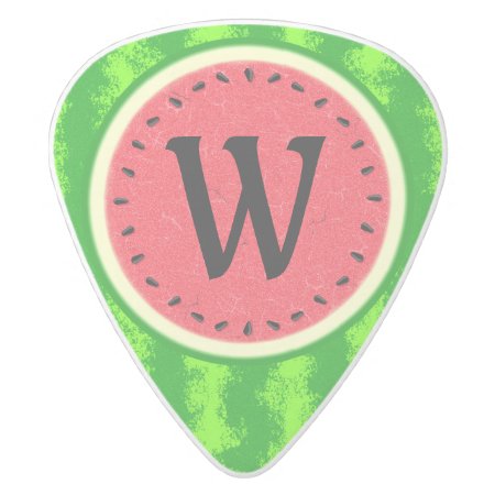 Watermelon Slice Summer Fruit With Rind Monogram White Delrin Guitar P