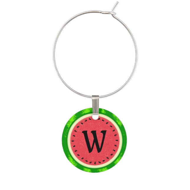 Watermelon Slice Summer Fruit with Rind Monogram Wine Charm (Front)