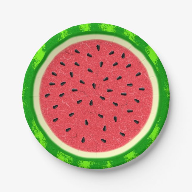 Watermelon Slice Summer Fruit with Rind Paper Plates (Front)