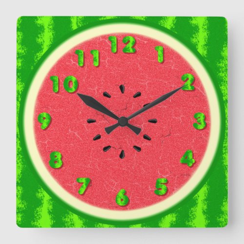 Watermelon Slice Summer Fruit with Rind Square Wall Clock