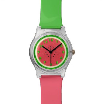 Watermelon Slice Summer Fruit With Rind Wrist Watch by FancyCelebration at Zazzle