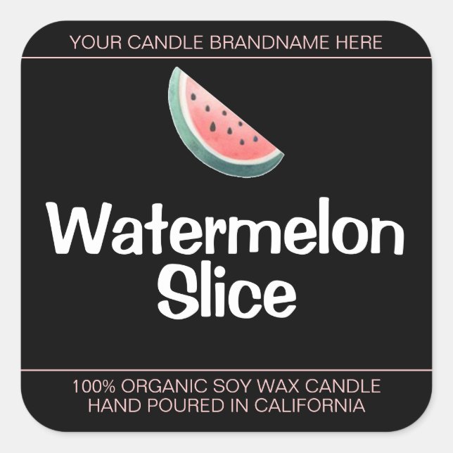 Watermelon Slice Symbol Soy Candles Labels Black (Front)