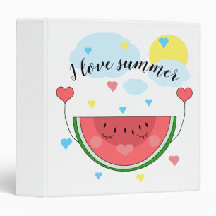 Watermelon slice, text, "I love summer", 3 Ring Binder