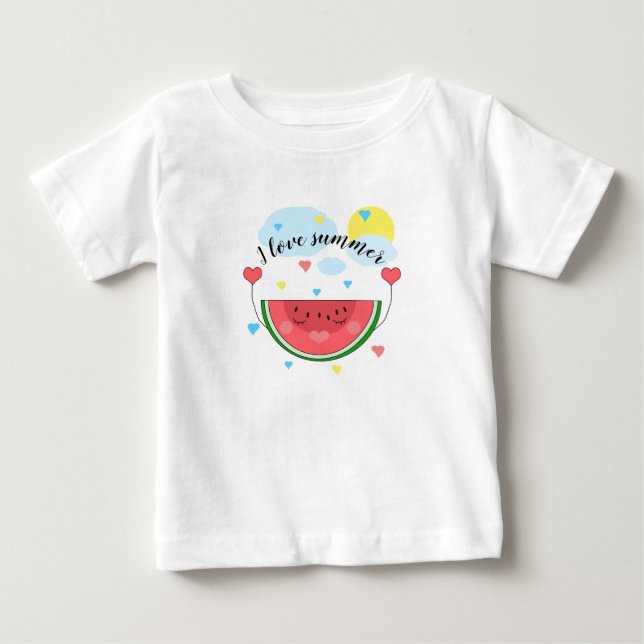 Watermelon slice, text, "I love summer" Baby T-Shirt (Front)