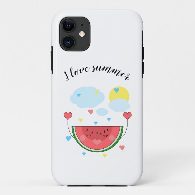 Watermelon slice, text, "I love summer" Case-Mate iPhone Case (Back)