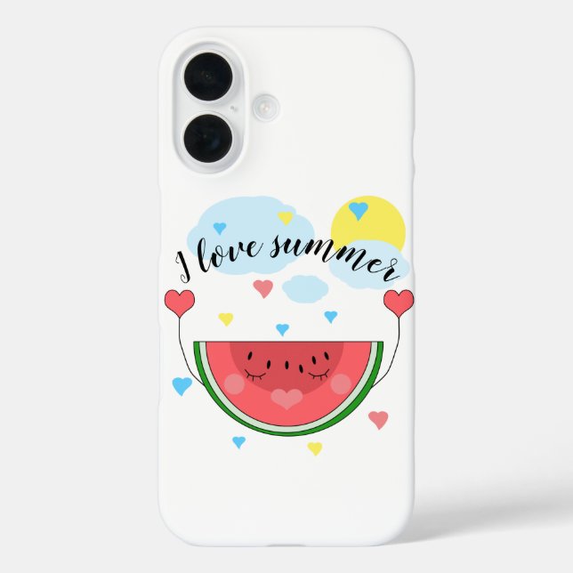 Watermelon slice, text, "I love summer" Case-Mate iPhone Case (Back)