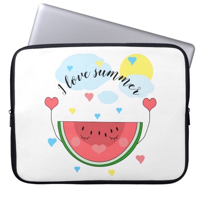 Watermelon slice, text, "I love summer" Laptop Sleeve (Front)