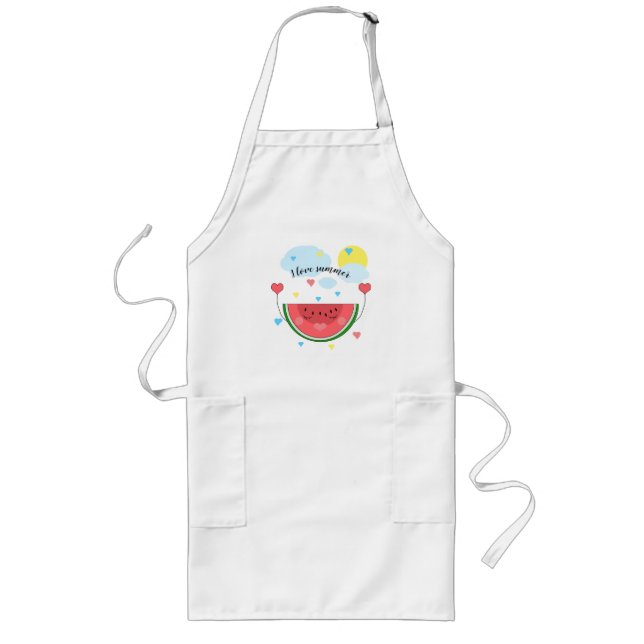 Watermelon slice, text, "I love summer" Long Apron (Front)
