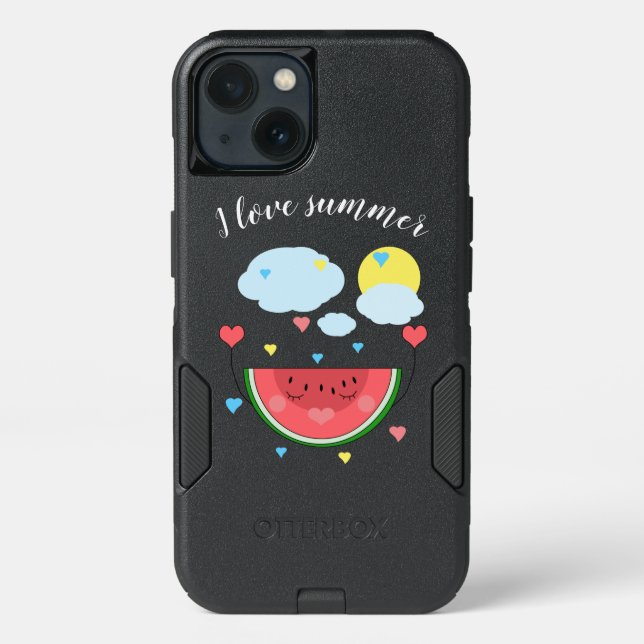 Watermelon slice, text, "I love summer" Otterbox iPhone Case (Back)
