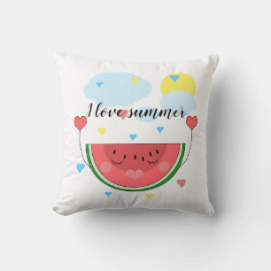 Watermelon slice, text, "I love summer", Throw Pillow