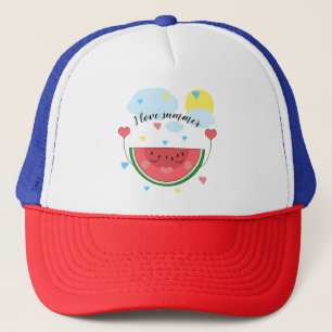 Watermelon slice, text, "I love summer" Trucker Hat