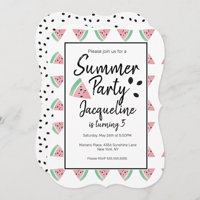 Watermelon Slices and Seeds Summer Fruity Birthday Invitation (Front/Back)