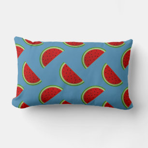 Watermelon Slices on a Bright Blue Background Lumbar Pillow