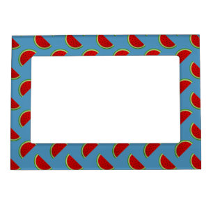 Watermelon Slices on a Bright Blue Background Magnetic Frame
