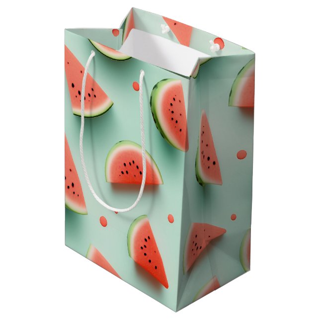 Watermelon Slices on Green Medium Gift Bag (Back Angled)