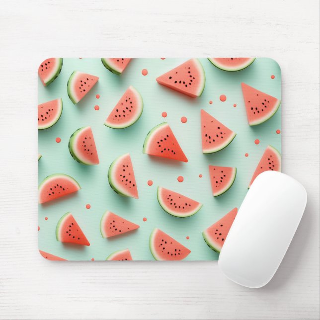 Watermelon Slices on Green Mouse Pad (With Mouse)