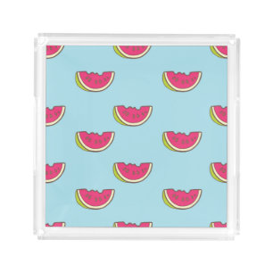 Watermelon Slices on Teal Pattern Acrylic Tray