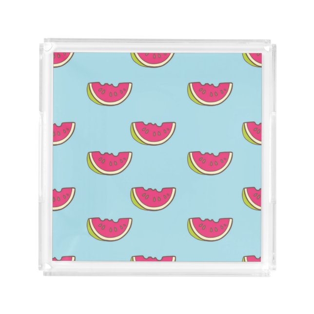 Watermelon Slices on Teal Pattern Acrylic Tray (Front)