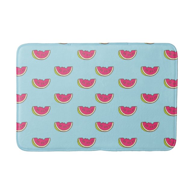 Watermelon Slices on Teal Pattern Bathroom Mat (Front)