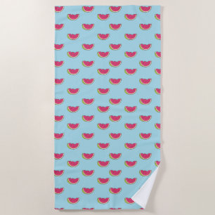 Watermelon Slices on Teal Pattern Beach Towel